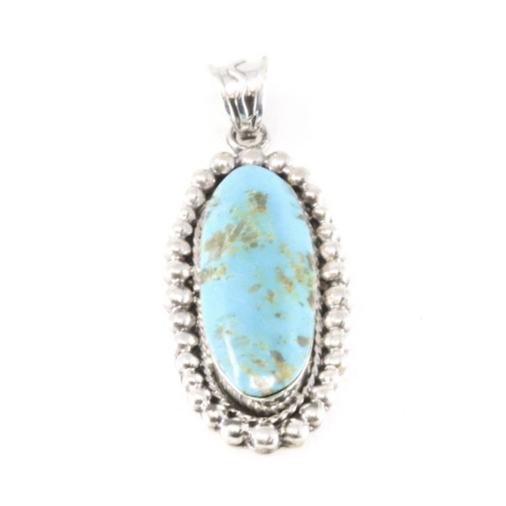 turquoise Oval Pendant Signed  Shenna Jack / R.B. Company Sterling 34g